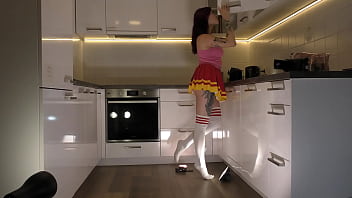 Amazingly beautiful big tits big ass cute horny redhead with a short mini skirt at home gets bored to show her socks and transparent underwear