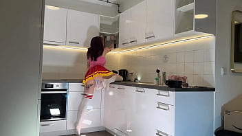 Amazingly beautiful big tits big ass cute horny redhead with a short mini skirt at home gets bored to show her socks and transparent underwear