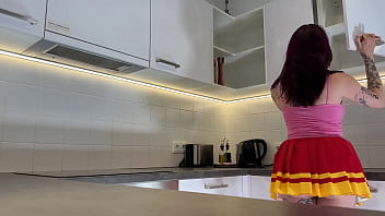 Amazingly beautiful big tits big ass cute horny redhead with a short mini skirt at home gets bored to show her socks and transparent underwear