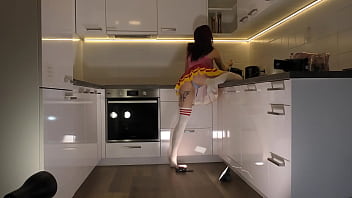 Amazingly beautiful big tits big ass cute horny redhead with a short mini skirt at home gets bored to show her socks and transparent underwear