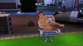 Big breasted college drop out lays around nude in her backyard masturbating while being watched