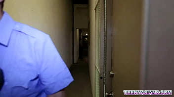 Kimberly chi whips out the guards big cock and rides him before making him fuck her spreadeagle