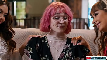 Angel n devil decide to have a sexduel to win over ts claire small tits shemale is deepthroated and tgirl gets a footjob