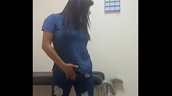 Delicious nurse is hot she touches her buttocks and tits while she is alone in the hospital waiting room