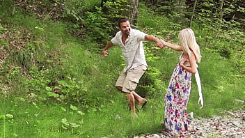 Beauty of nature - beautiful natural body and breasts non-tattooed blonde hot sex outside by the river
