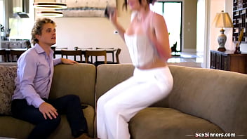Guy lets his stressed out wife charlotte sins have her way with the wall the busty tattooed brunette jerks him off and she rides his face