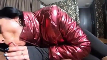 Preview- the nympho wife plays with her camel-toe jumpsuit and put some cum on her shinny red down-jacket 230#amateur #m