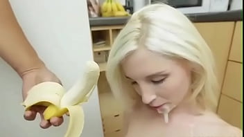 Small blonde teen with braces receives cumshot