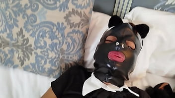 Latin girlfriend bdsm masked slave catsuit is banged by her master with slapping whiping and anal plug till cum in her pussy