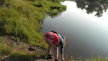 Beautiful sweet cute brunette girl assol outside in nature without panties in short dress wild beach ass hairy pussy doggystyle short skirt teenager teen virgin student no panties in public