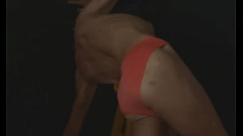 Part 2 - down in the dark - sneak a peek preview - groin stretching on the stool with dark background and bright briefs - with the light off