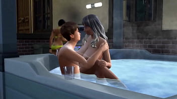 Sims 4 a group of friends make good use of a hot tub