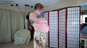 Jiggling and dropping titties and belly jumping up and down for belly and boob flops clara crisp shows off soft belly