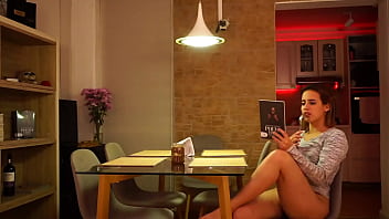 This girl plays with her pussy in table