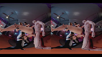 Claire russel having hardcore double penetration lifted carried in the air by meredith stout and cyberpunk dude - latex tattoo blonde bdsm