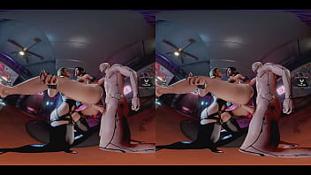 Claire russel having hardcore double penetration lifted carried in the air by meredith stout and cyberpunk dude - latex tattoo blonde bdsm