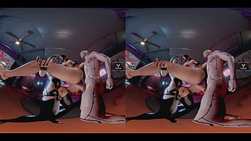 Claire russel having hardcore double penetration lifted carried in the air by meredith stout and cyberpunk dude - latex tattoo blonde bdsm