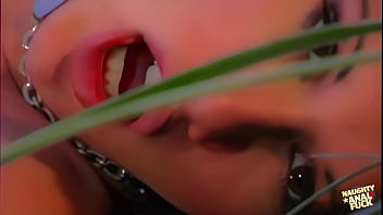 A beautiful woman with dark hair enjoys engaging in anal intercourse in the midst of a dense forest