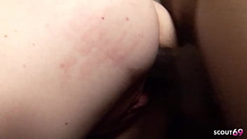 Freckled ginger step-sister 18 seduce the big dick classmate of her step-brother to first interracial fuck