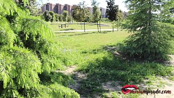 Young big tits masturbates in the public park
