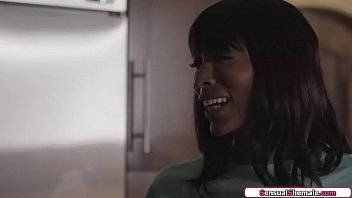 Stepbrother asks busty ebony trans natassia dreams to seduce his watches as he sucks her cock as she facefucks the tgirl anal fucks him