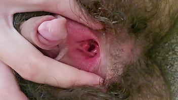 Pink hairy pussy hole