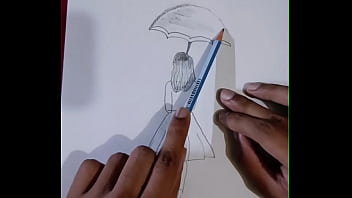 Pencil sketching charming girl with umbrella drawing step by step art creativity for you enjoy it