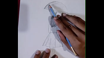 Pencil sketching charming girl with umbrella drawing step by step art creativity for you enjoy it