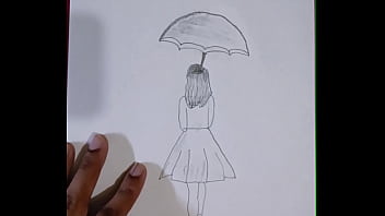 Pencil sketching charming girl with umbrella drawing step by step art creativity for you enjoy it