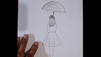 Pencil sketching charming girl with umbrella drawing step by step art creativity for you enjoy it