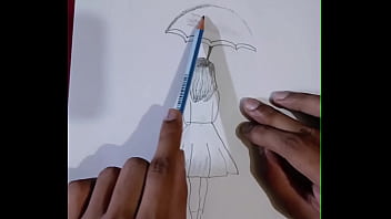 Pencil sketching charming girl with umbrella drawing step by step art creativity for you enjoy it