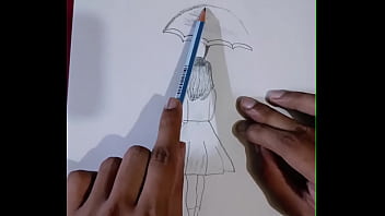 Pencil sketching charming girl with umbrella drawing step by step art creativity for you enjoy it