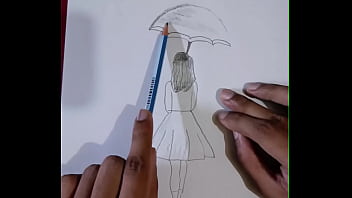 Pencil sketching charming girl with umbrella drawing step by step art creativity for you enjoy it