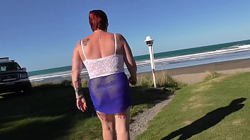 Trashy milf slut parades herself at the seaside and then creampie fucked by her master so others can see preview