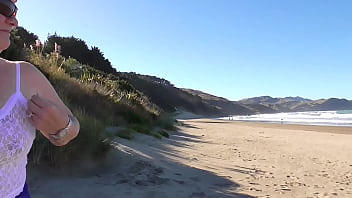 Trashy milf slut parades herself at the seaside and then creampie fucked by her master so others can see preview