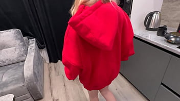 Sexy delivery girl without panties stole my food - shows big tits and sucks cock fucks tight pussy