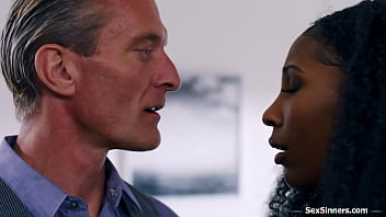 Guy gets the best day of his life when his small tits black colleague olivia jay tells him its fine to fuck her and her ebony wife nicole kitt