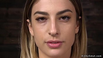 Pierced nose slim brunette solo slut fucks machines in various positions in dungeon