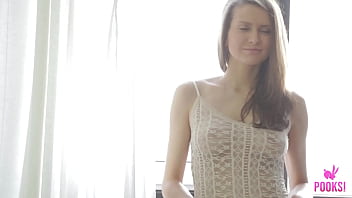 Janna o got a dripping wet pussy watch her attend her sex urges after she takes her underwear off she's so innocent looking and hot watch her play with those perky tits and cunt
