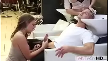 Blowjob and shampoo at the salon