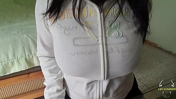 Busty slut caresses her huge oiled udders and masturbates her new dildo imagining it's her stepbrother's meaty cock