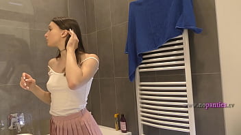Hot and horny super sexy long legs no bra college girl to flash her panties and seduce us to fap on her