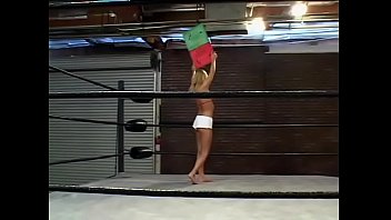 Stunning blonde ring girl trina michaels helps couple of workers to test equipment
