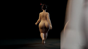Sexy walking overwatch girl with wide hips and big breasts