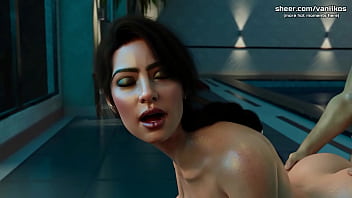 Freshwomen busty young babe with a big ass rides a big cock by the pool and swallows cum 3d animated porn game part #4