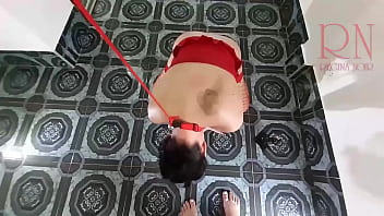 Woman is a submissive slave with a collar around her neck slave sucks a dildo and sits on a dildo with her cunt pov