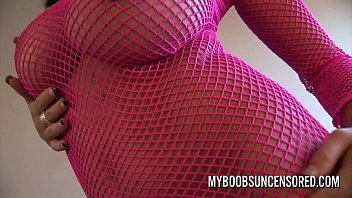 Perfect ass and big tits brunette domino masturbates in stockings and high heels