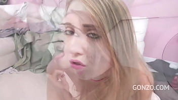 Screaming with joy the cock-hungry slut takes triple anal like a pro loving every second of being filled used and drenched in hot cum