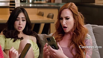 Step mom's teach naughty girls a lesson by making them cum a ton