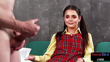 English student encourages wanker in duo